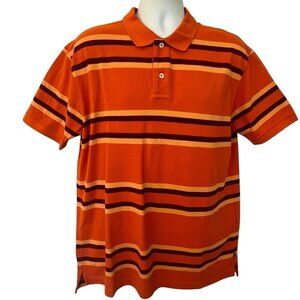 Vintage Y2K Gap Polo Shirt Mens L Classic Fit Orange Striped Short Sleeve Boxy